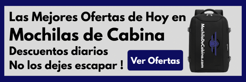 Banner con las mejores ofertas de mochilas de cabina con descuentos diarios en MochilaDeCabina.com